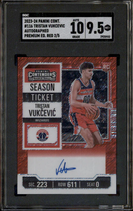 2023 Contenders Auto Premium Red Prizm #116 Tristan Vukcevic RC /5 SGC 9.5