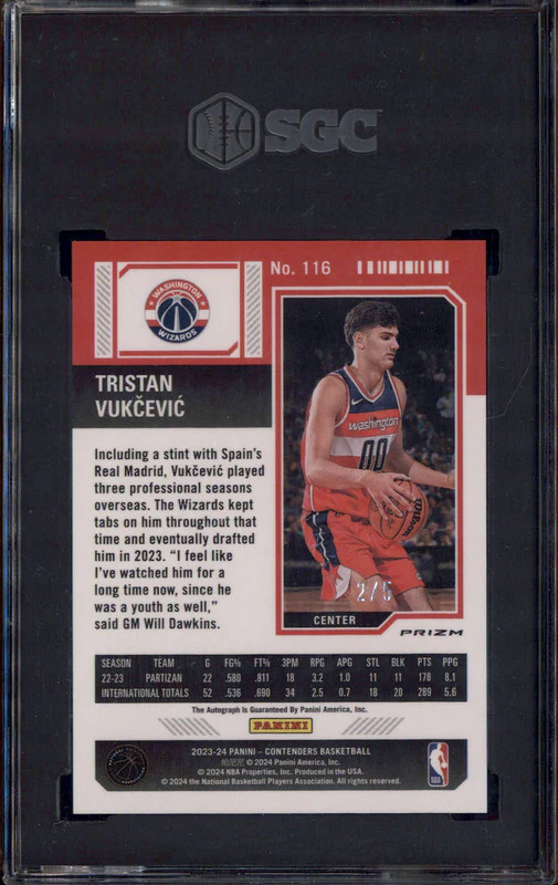 2023 Contenders Auto Premium Red Prizm #116 Tristan Vukcevic RC /5 SGC 9.5 - Image 2