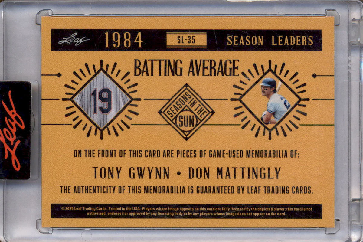 2025 Leaf Seasons The Sun Season Leaders Red Tony Gwynn Don Mattingly /3 - Image 2