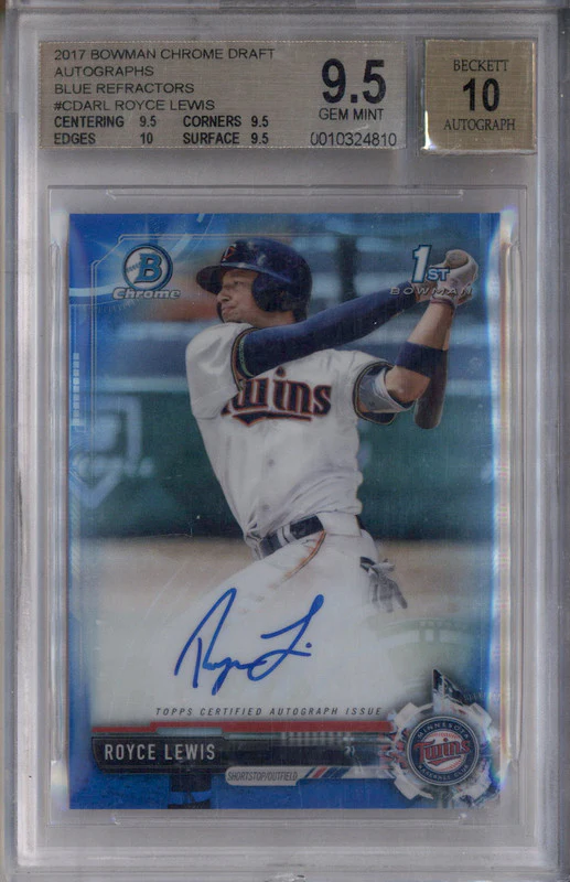 2017 Bowman Chrome Autographs Blue Refractors Royce Lewis RC Auto /150 BGS 9.5