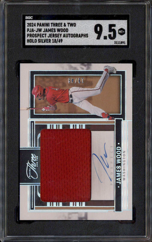 2024 Panini Three & Two Prospect Jersey Auto Holo Silver James Wood /49 SGC 9.5