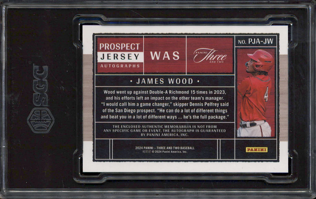 2024 Panini Three & Two Prospect Jersey Auto Holo Silver James Wood /49 SGC 9.5 - Image 2