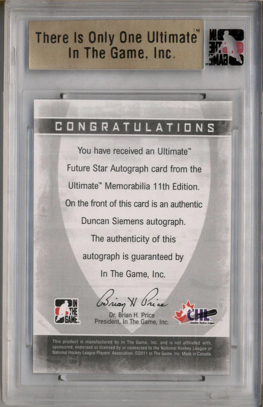 2011 ITG Ultimate Memorabilia Star Autograph Gold Duncan Siemens Auto /10 - Image 2