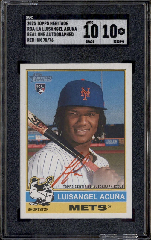 2025 Topps Heritage Real One Auto Red Ink #ROA-LA Luisangel Acuna RC /76 SGC 10