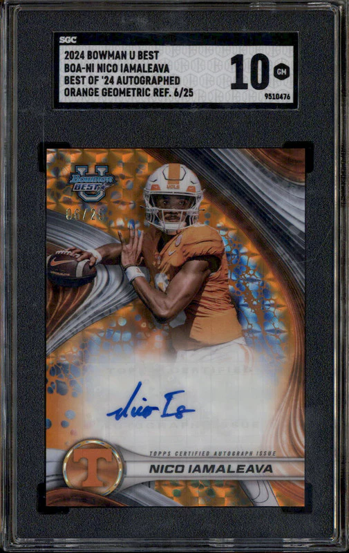 2024 Bowman U Best Of '24 Auto Orange Geometric #BOANI Nico Iamaleava /25 SGC 10