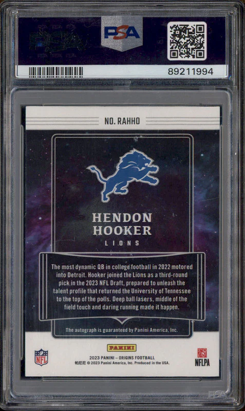 2023 Panini Origins Rookie Autograph Gold #RAHHO Hendon Hooker RC Auto /10 PSA 8 - Image 2
