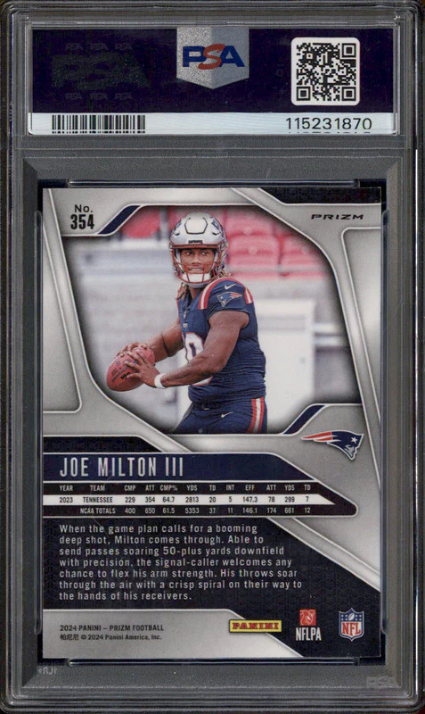 2024 Panini Prizm Black & White Checker #354 Joe Milton III RC PSA 10 - Image 2