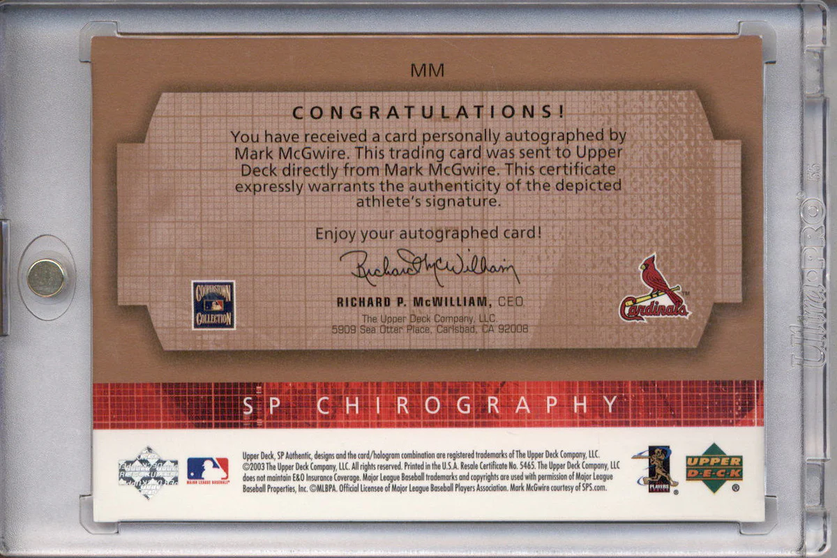 2003 SP Authentic Chirography Bronze #MM Mark McGwire Auto /25 - Image 2