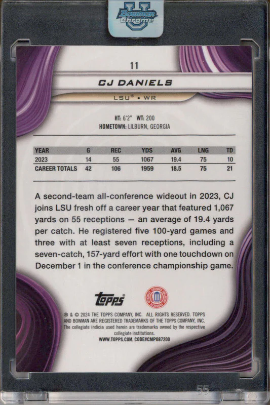 2024 Bowman Best University Superfractor #11 CJ Daniels 1/1 - Image 2