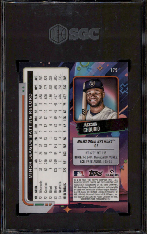 2024 Topps Cosmic Chrome Purple Nebula Refractor Jackson Chourio RC /150 SGC 10 - Image 2