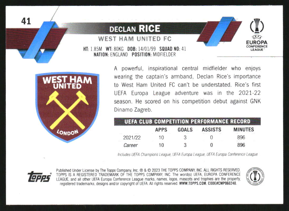 2022-23 Topps Chrome UEFA Club Competitions Hero Variations #41 Declan Rice - Image 2