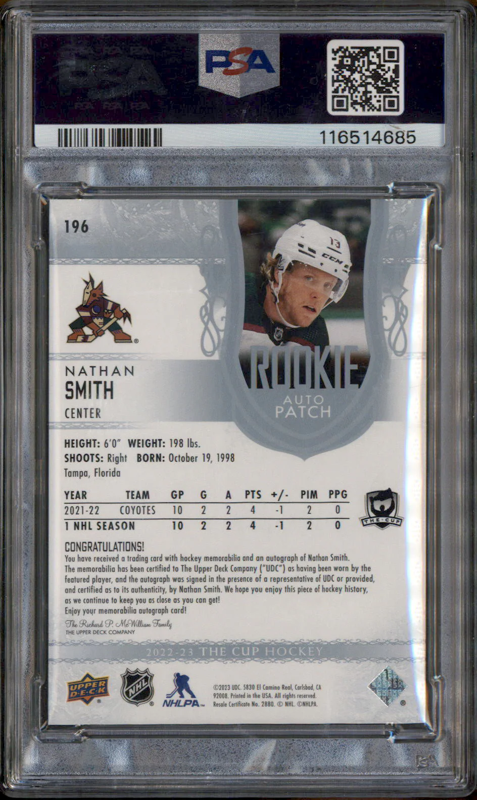 2022 The Cup Rookie Autograph Patch Nathan Smith RC Auto /249 PSA 8 - Image 2