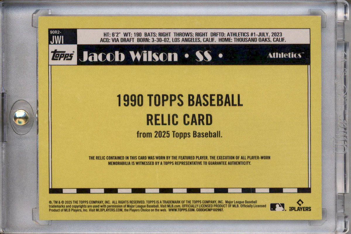 2025 Topps 1990 Topps Baseball Relics Orange #90R2-JWI Jacob Wilson RC /25 - Image 2