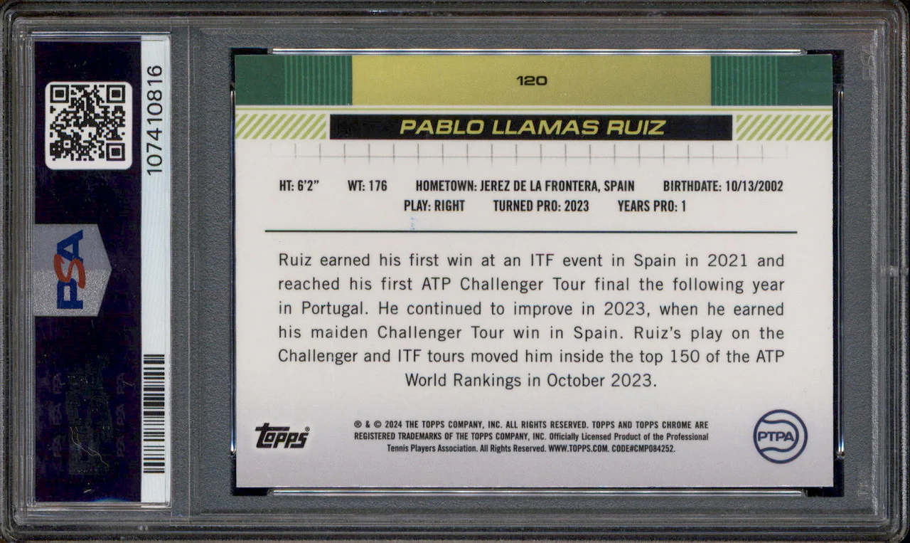 2024 Topps Chrome Sapphire Orange #120 Pablo Llamas Ruiz /25 PSA 10 - Image 2
