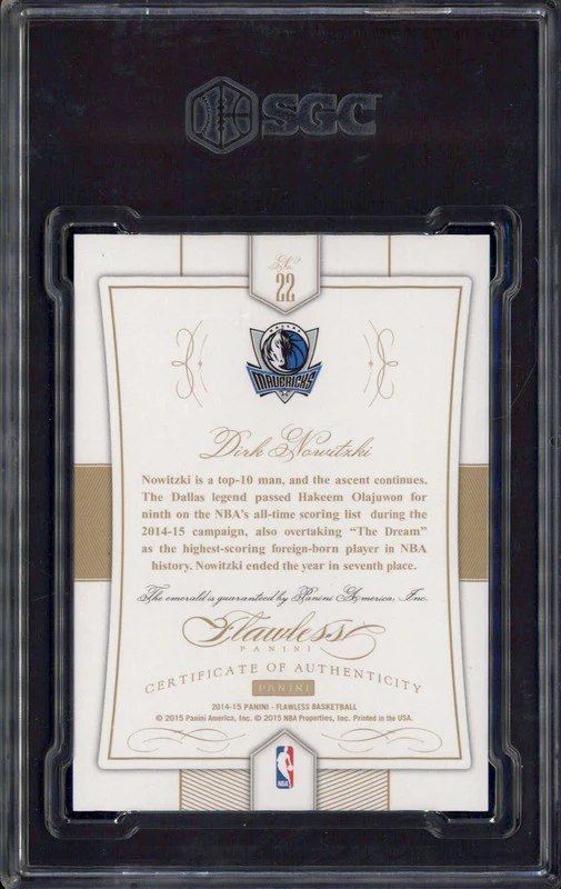 2014 Panini Flawless Emerald #22 Dirk Nowitzki /5 SGC 9.5 - Image 2