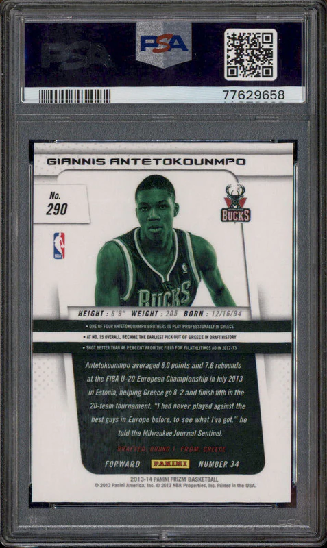 2013 Panini Prizm #290 Giannis Antetokounmpo RC Rookie PSA 10 - Image 2