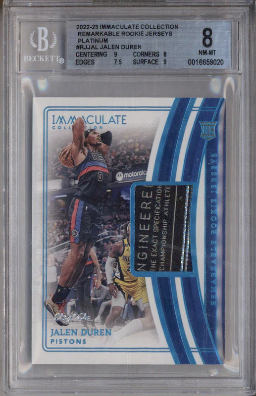 2022 Immaculate Collection Remarkable Jersey Platinum Jalen Duren RC 1/1 BGS 8