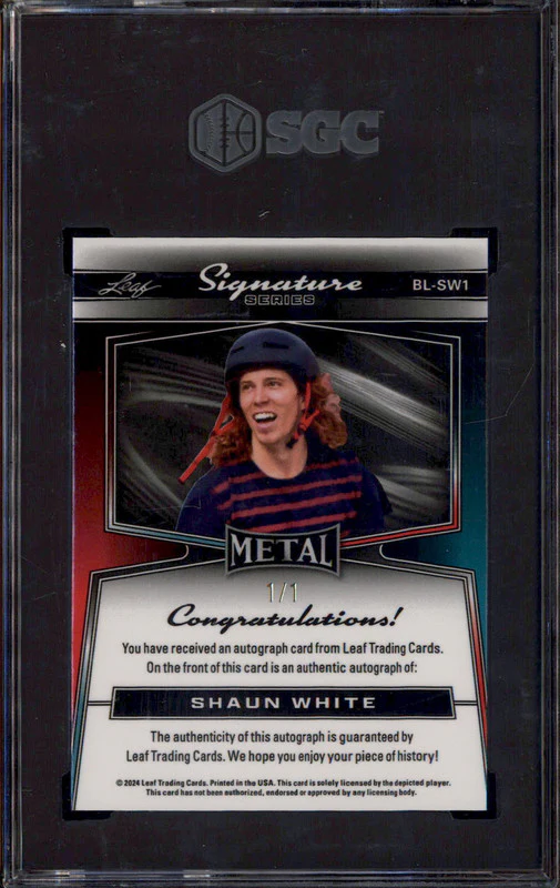2024 Leaf Metal Signature Red Crystal Shaun White Autograph Auto 1/1 SGC 9 - Image 2