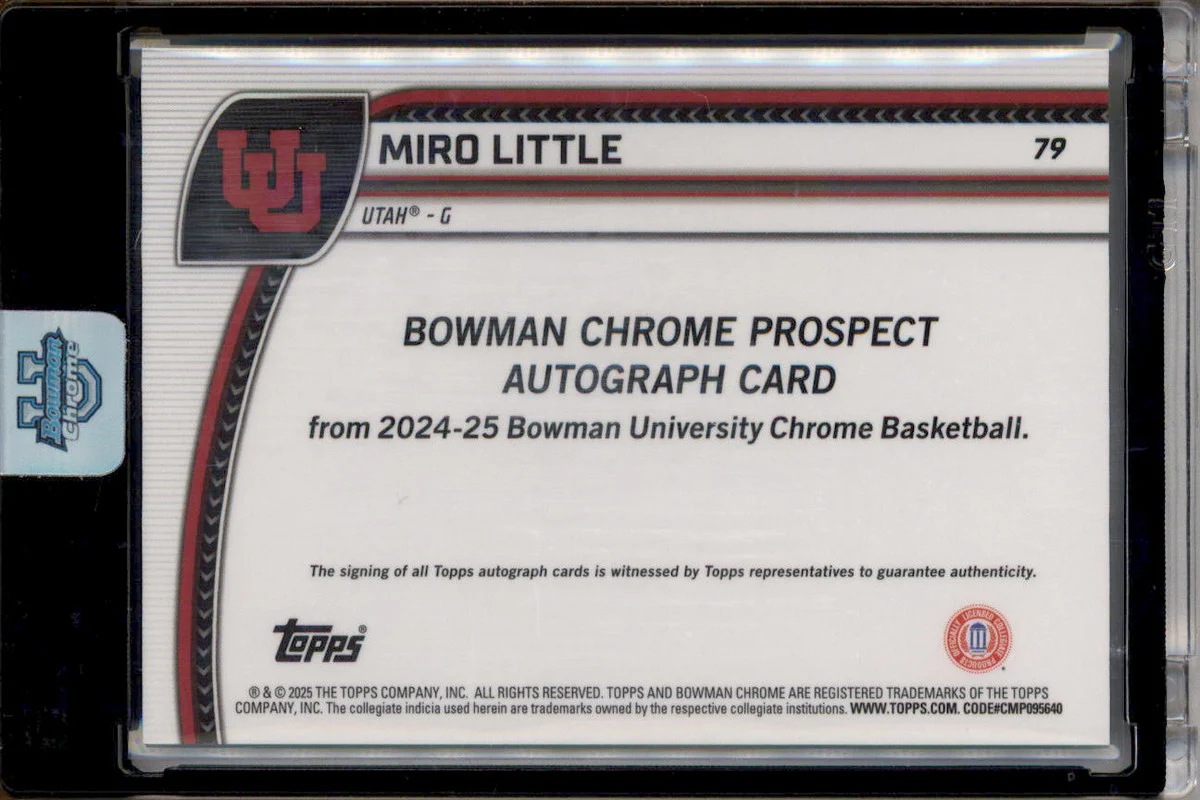 2024 Bowman Chrome University Prospect Auto Black Red Stealth Miro Little 1/1 - Image 2