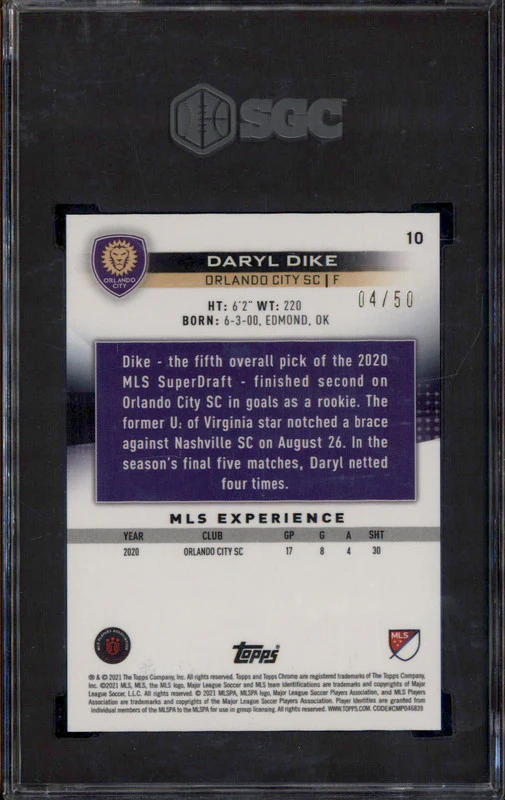 2021 Topps Chrome MLS Gold Refractor #10 Daryl Dike /50 SGC 9.5 - Image 2