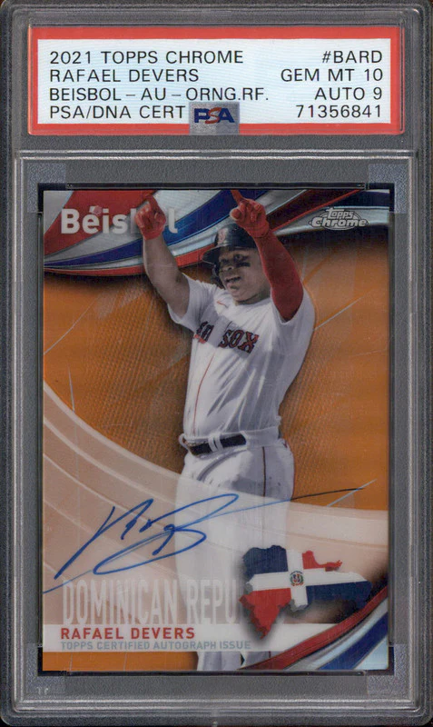 2021 Topps Chrome Beisbol Auto Orange Refractor #BARD Rafael Devers /25 PSA 10