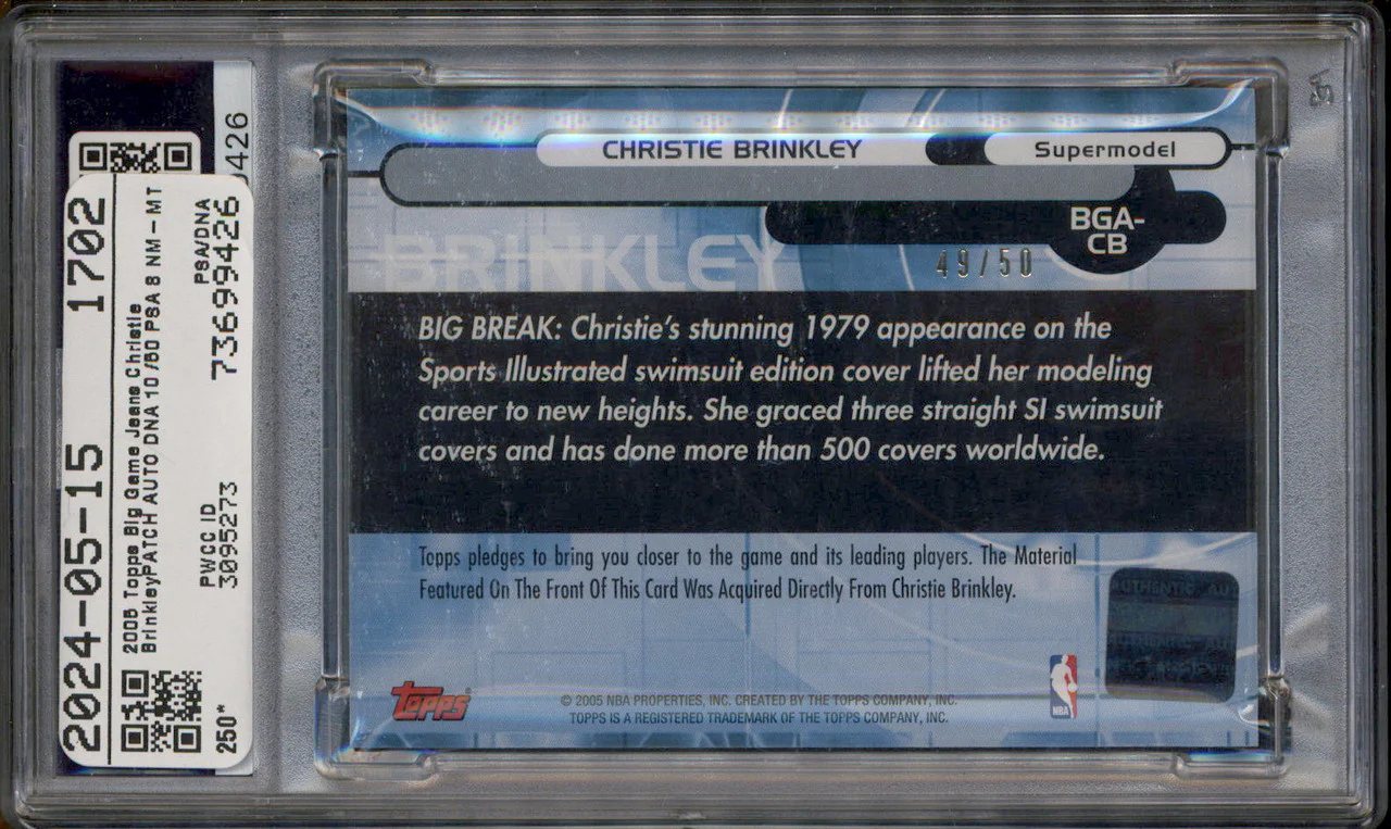 2005 Topps Big Game Jeans Autograph Christie Brinkley Auto /50 PSA 8 - Image 2