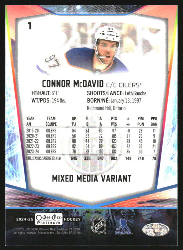 2024-25 O-Pee-Chee Platinum Mixed Media Variations #1 Connor McDavid SP - Image 2