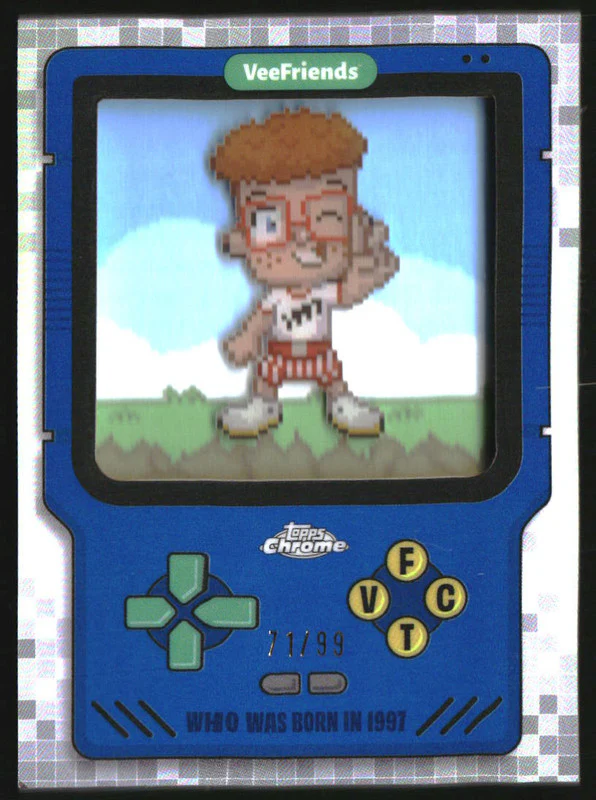 2025 Topps Chrome VeeFriends Game On! Blue Refractor Who Was Born In 1997 /99