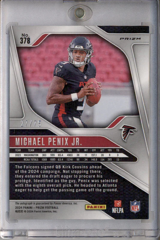 2024 Panini Prizm Autograph Green Scope Prizm #378 Michael Penix Jr. RC Auto /75 - Image 2