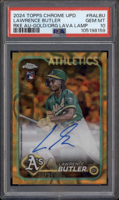 2024 Topps Chrome Gold Orange Lava Lamp Lawrence Butler RC Auto /35 PSA 10