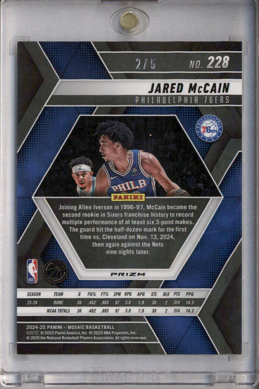 2024-25 Panini Mosaic Spectris Green FOTL Mosaic #228 Jared McCain RC /5 - Image 2