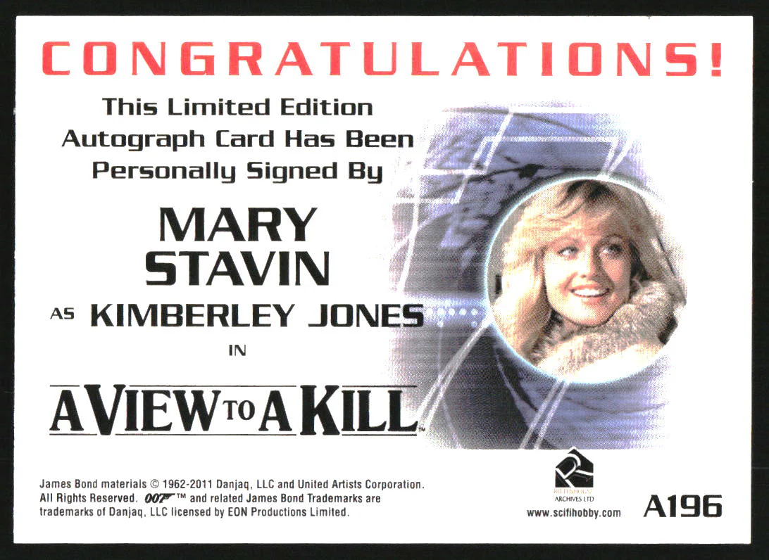 2012 Rittenhouse James Bond 50th Anniversary Autographs #A196 Mary Stavin Auto - Image 2