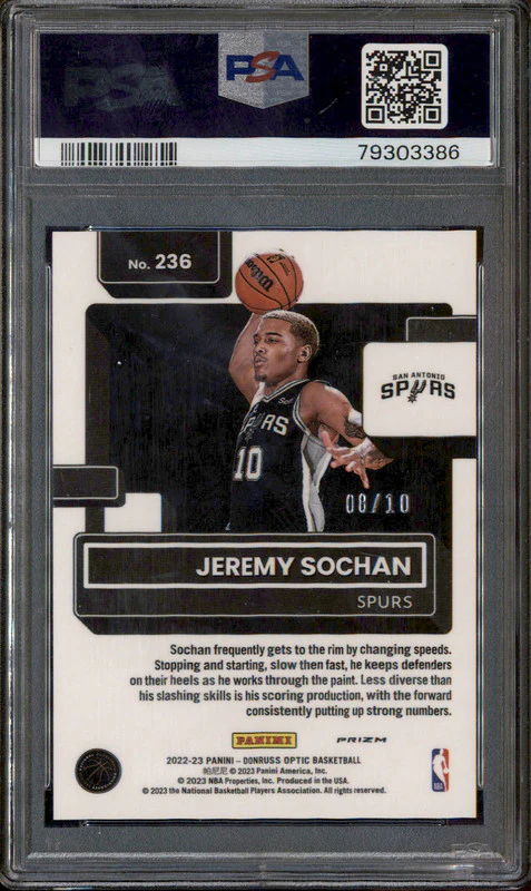 2022 Donruss Optic Gold #236 Jeremy Sochan RC /10 PSA 10 - Image 2