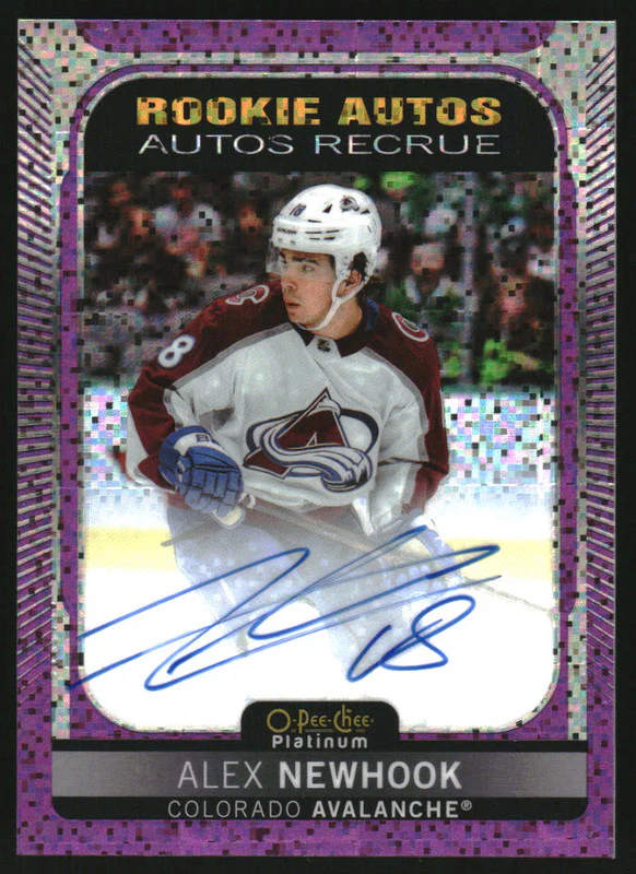 2021 O-Pee-Chee Platinum Rookie Autographs Violet Pixels Alex Newhook RC Auto