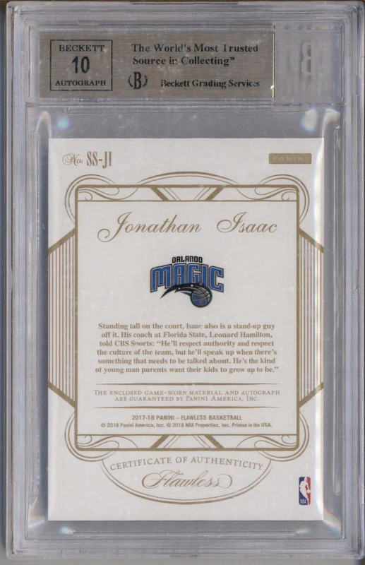 2017-18 Flawless Star Swatch Signatures #SSJI Jonathan Isaac RC Auto /25 BGS 9.5 - Image 2