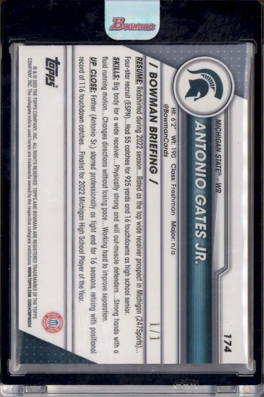 2023 Bowman University Chrome Sapphire Padpradascha Antonio Gates Jr. 1/1 - Image 2