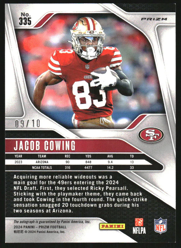2024 Panini Prizm Autographs Gold Prizm #335 Jacob Cowing RC Auto /10 - Image 2