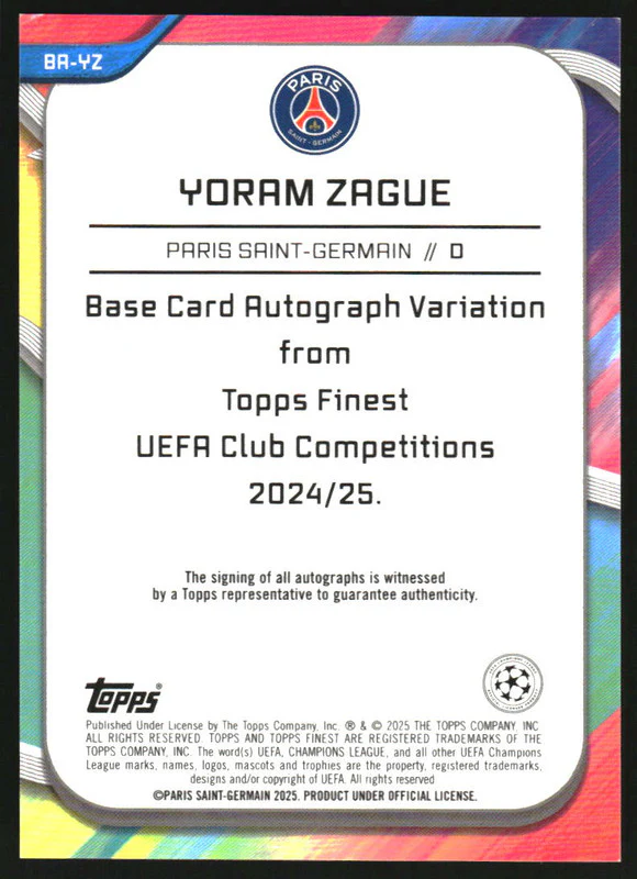 2024-25 Topps Finest UEFA Gold Refractor #BAYZ Yoram Zague Autograph RC Auto /50 - Image 2