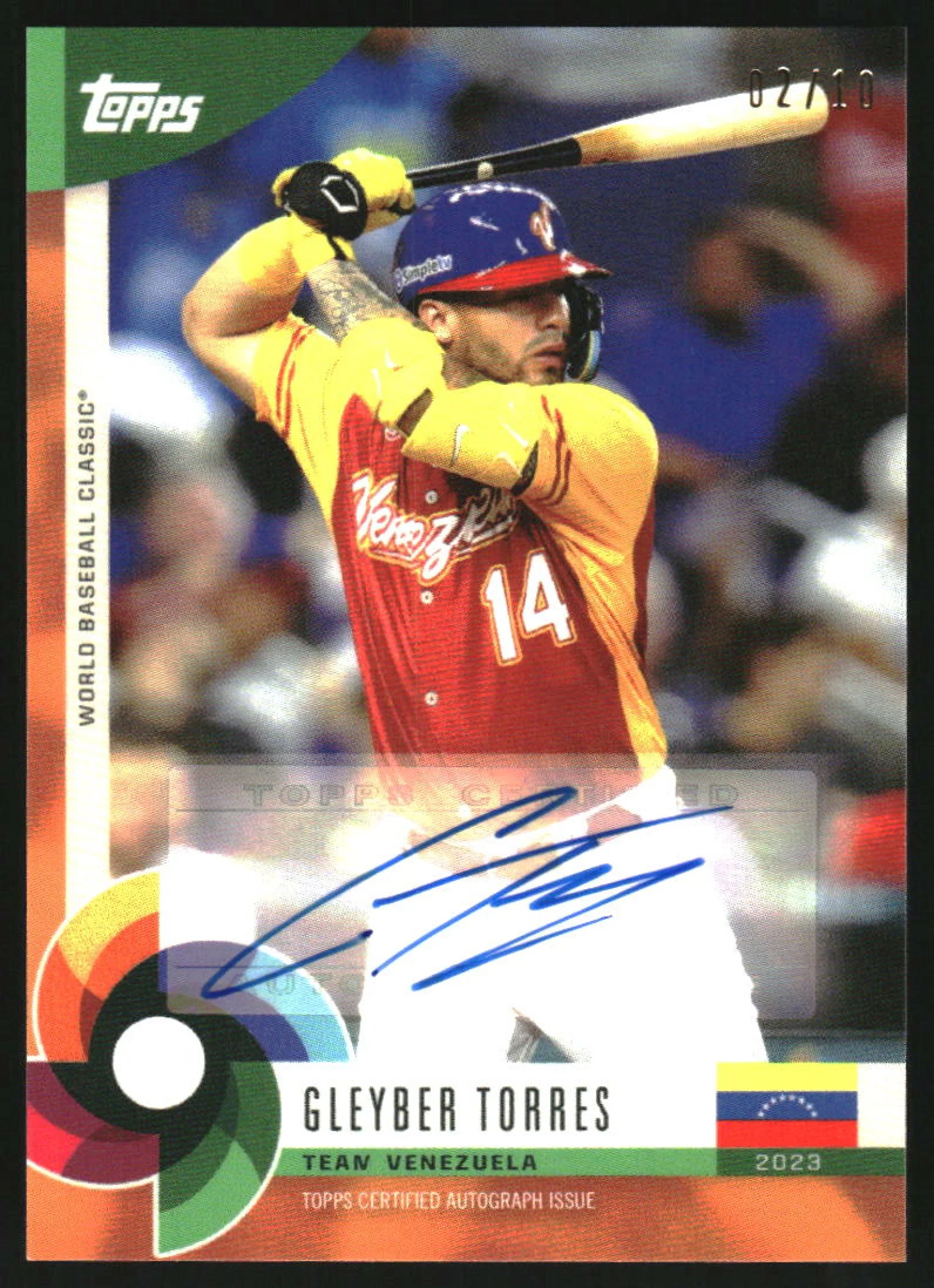 2023 Topps World Baseball Classic Global Stars Orange Gleyber Torres Auto /10