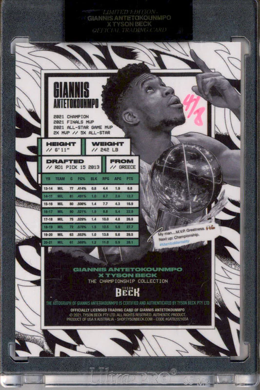 2021 Tyson Beck Limited Edition Autograph Pink Giannis Antetokounmpo Auto /8 - Image 2