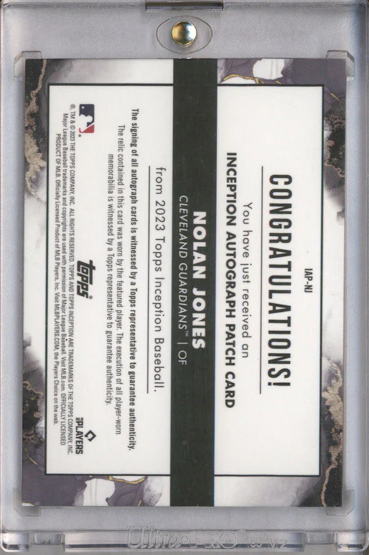 2023 Topps Inception Patch Inception Manufacturer Logo Nolan Jones RC Auto 1/1 - Image 2