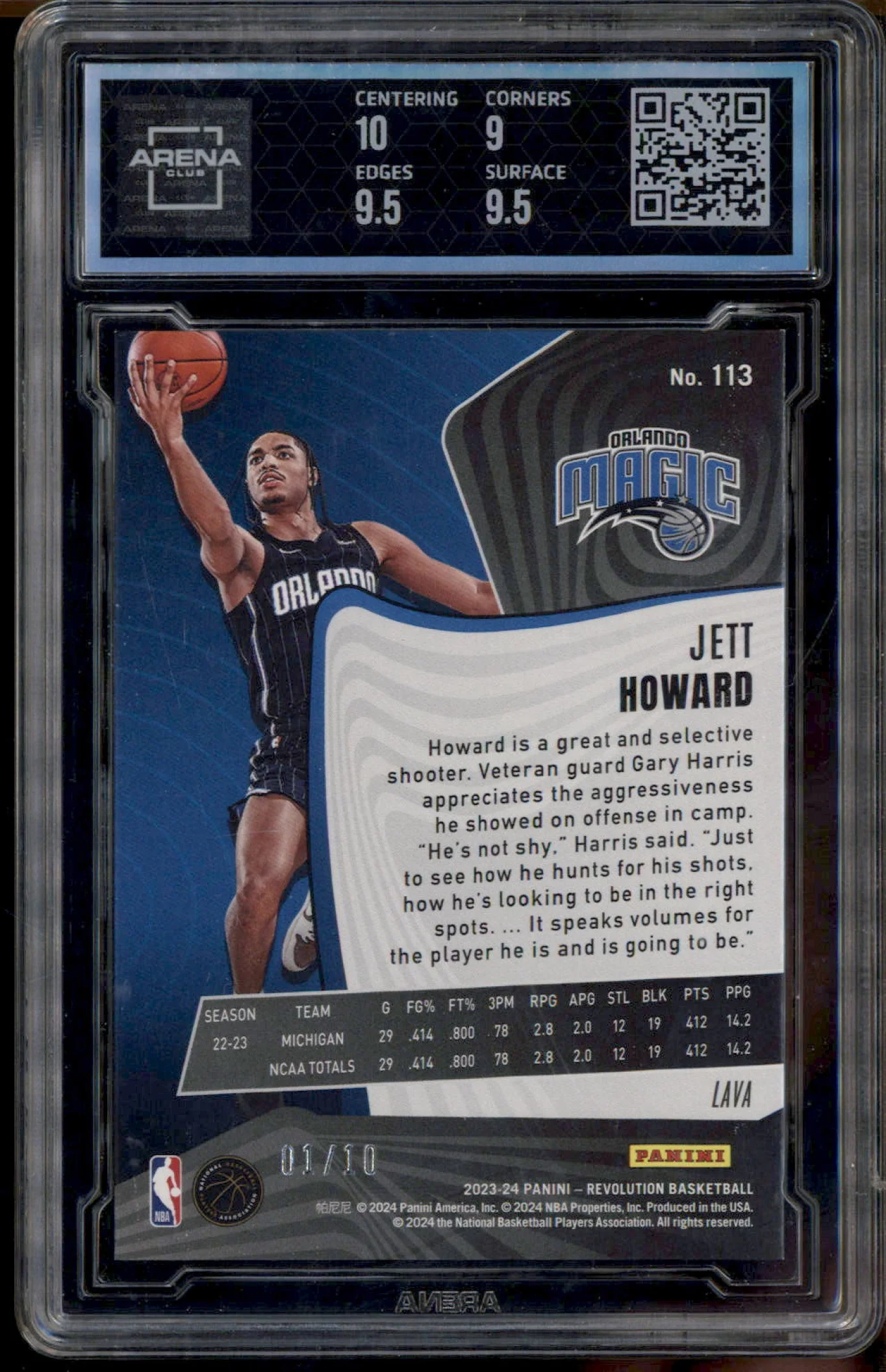 2023-24 Panini Revolution Lava #113 Jett Howard RC /10 Arena Club 9.5 - Image 2