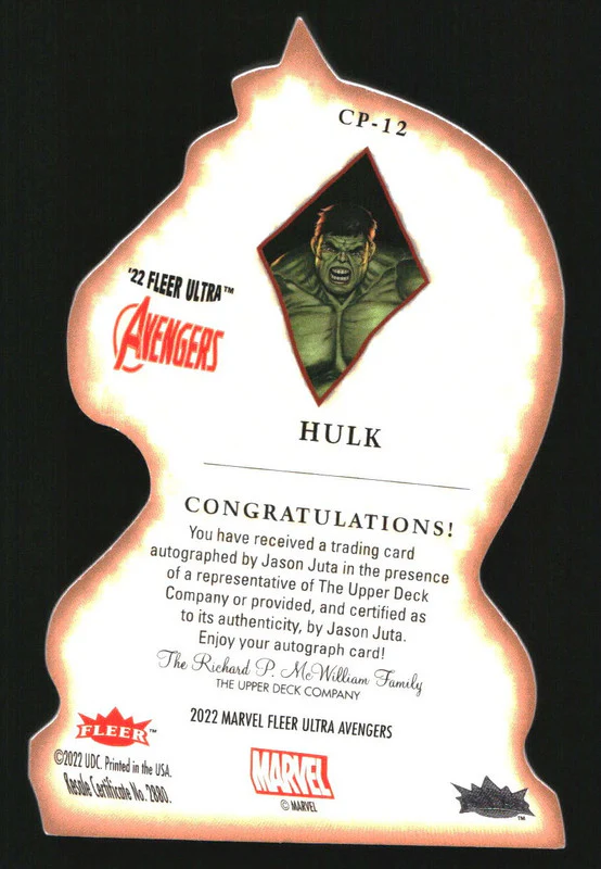 2022 Fleer Ultra Avengers Checkmates White Jason Juta Autographs Hulk Auto /25 - Image 2