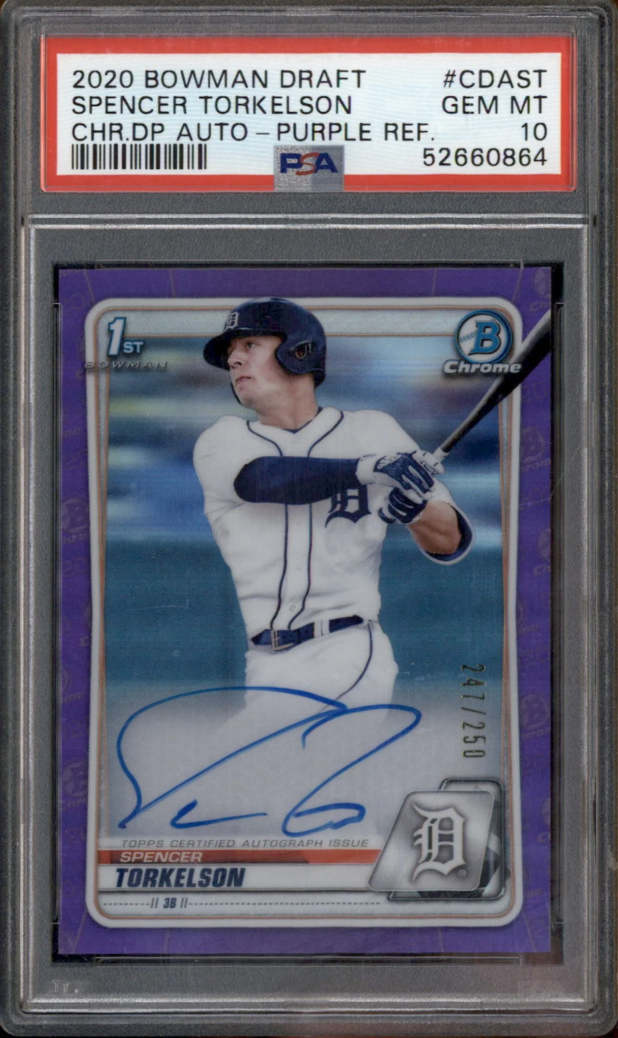 2020 Bowman Draft Chrome Autographs Purple Spencer Torkelson Auto /250 PSA 10