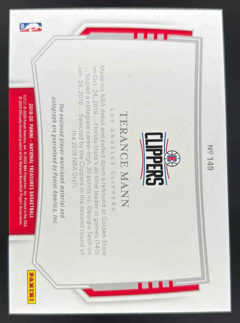 2019 National Treasures Rookie Patch Horizontal Terance Mann RC Auto /75 - Image 2