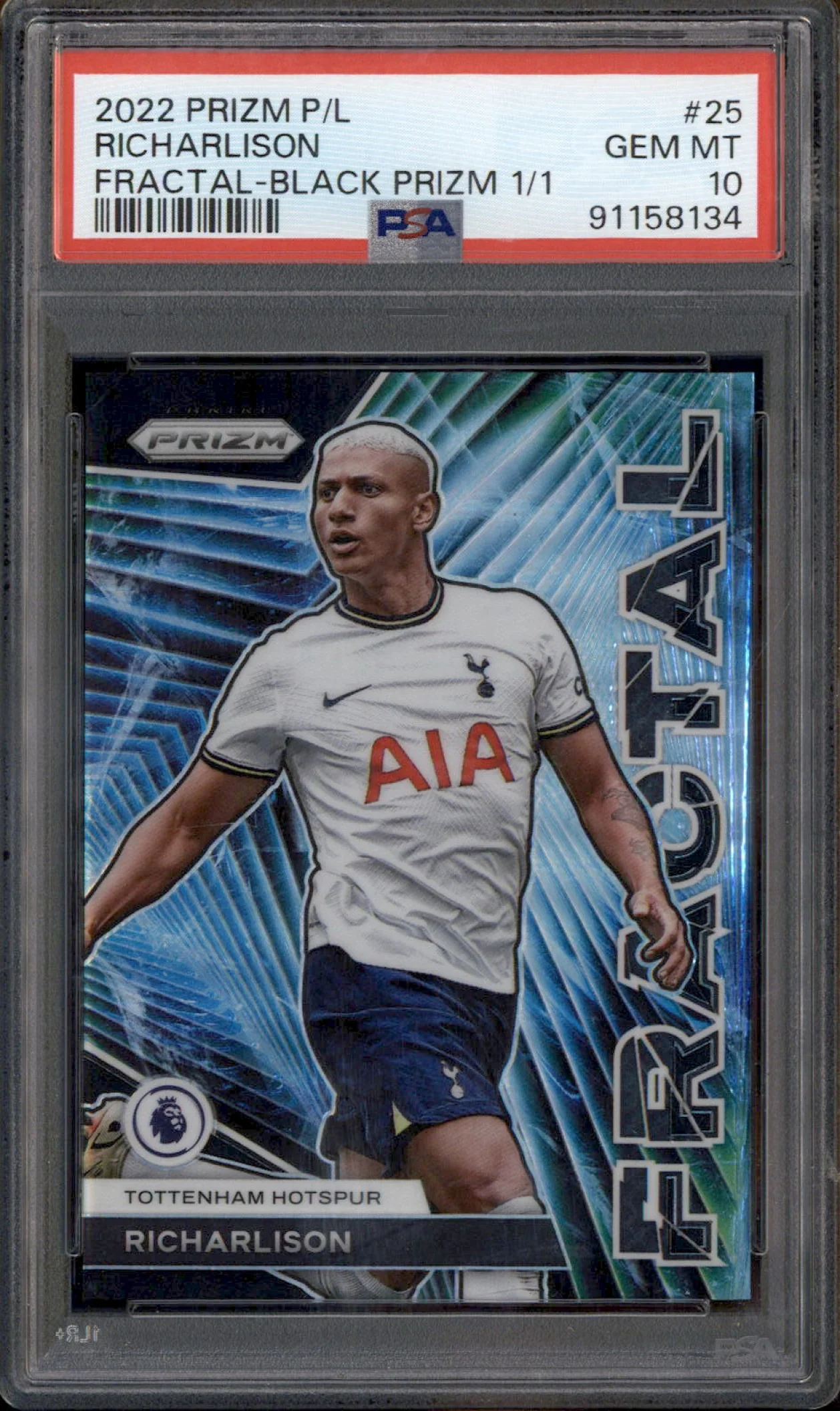 2022 Panini Prizm Premier League Fractal Prizms Black #25 Richarlison 1/1 PSA 10