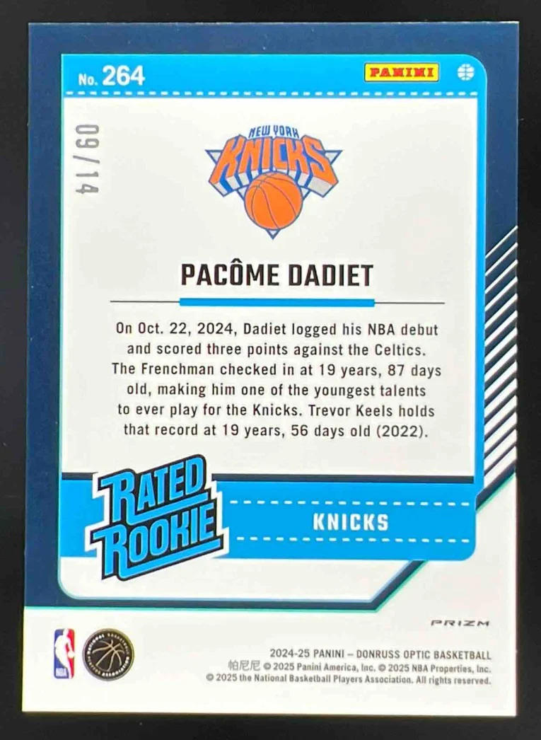 2024-25 Panini Donruss Optic Rated Rookie Green FOTL #264 Pacome Dadiet RC /14 - Image 2
