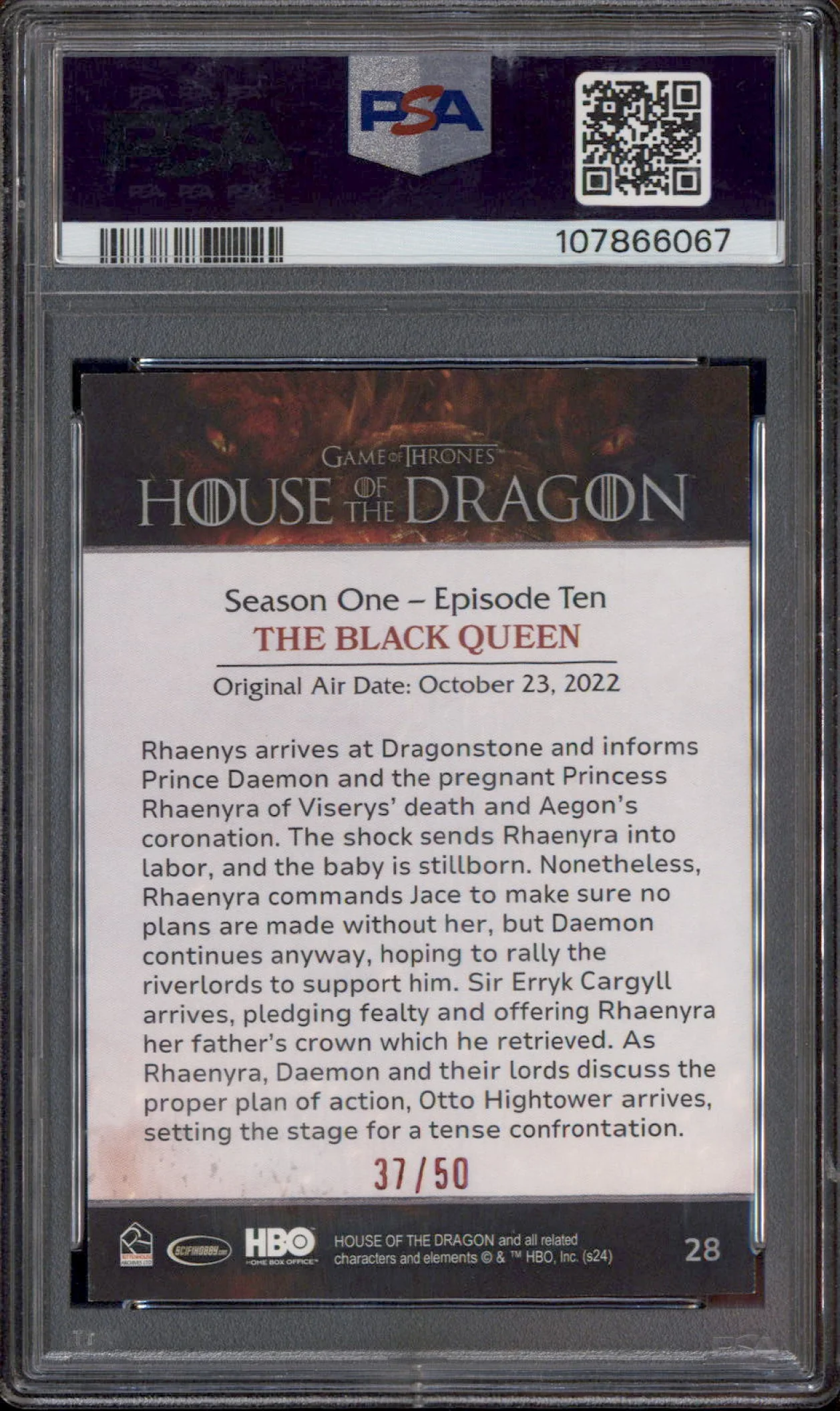 2024 Game of Thrones House of the Dragon Red Foil #28 The Black Queen /50 PSA 8 - Image 2