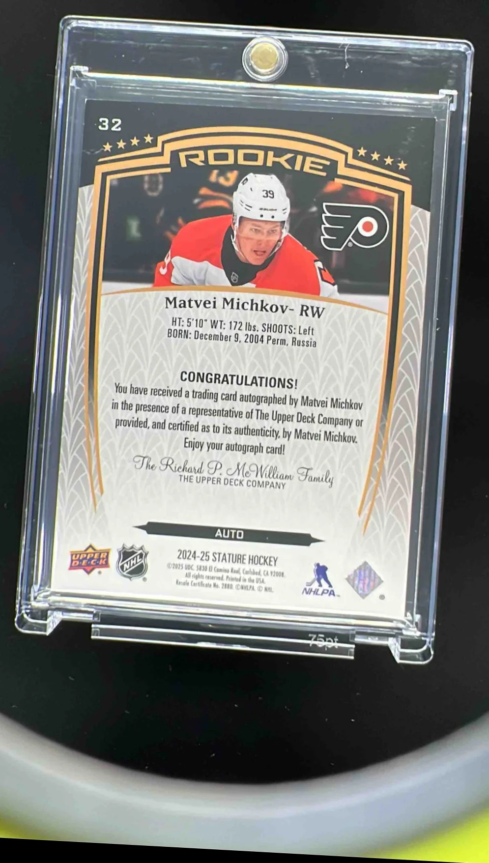 2024-25 Upper Deck Stature Auto #32 Matvei Michkov Autograph Auto - Image 2