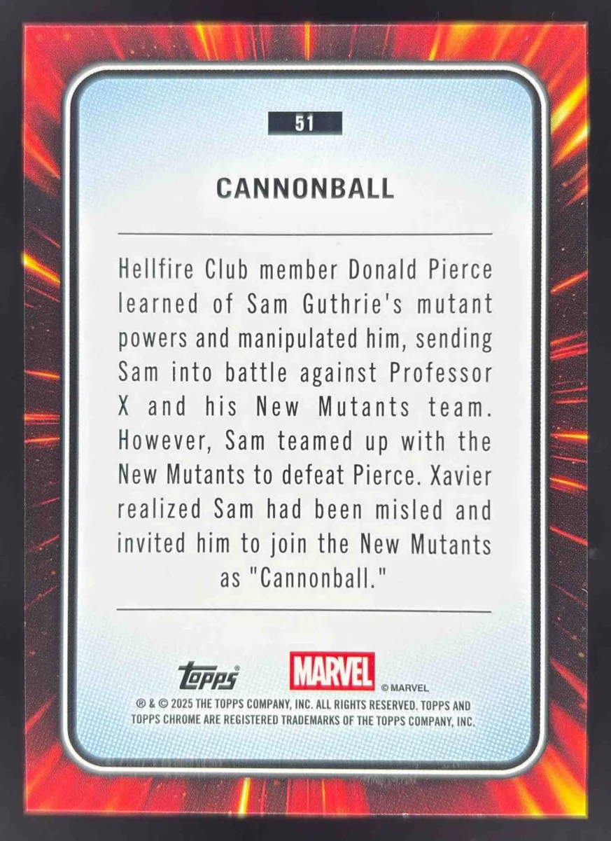 2025 Topps Chrome Marvel Yellow Lava Refractor #51 Cannonball - Image 2
